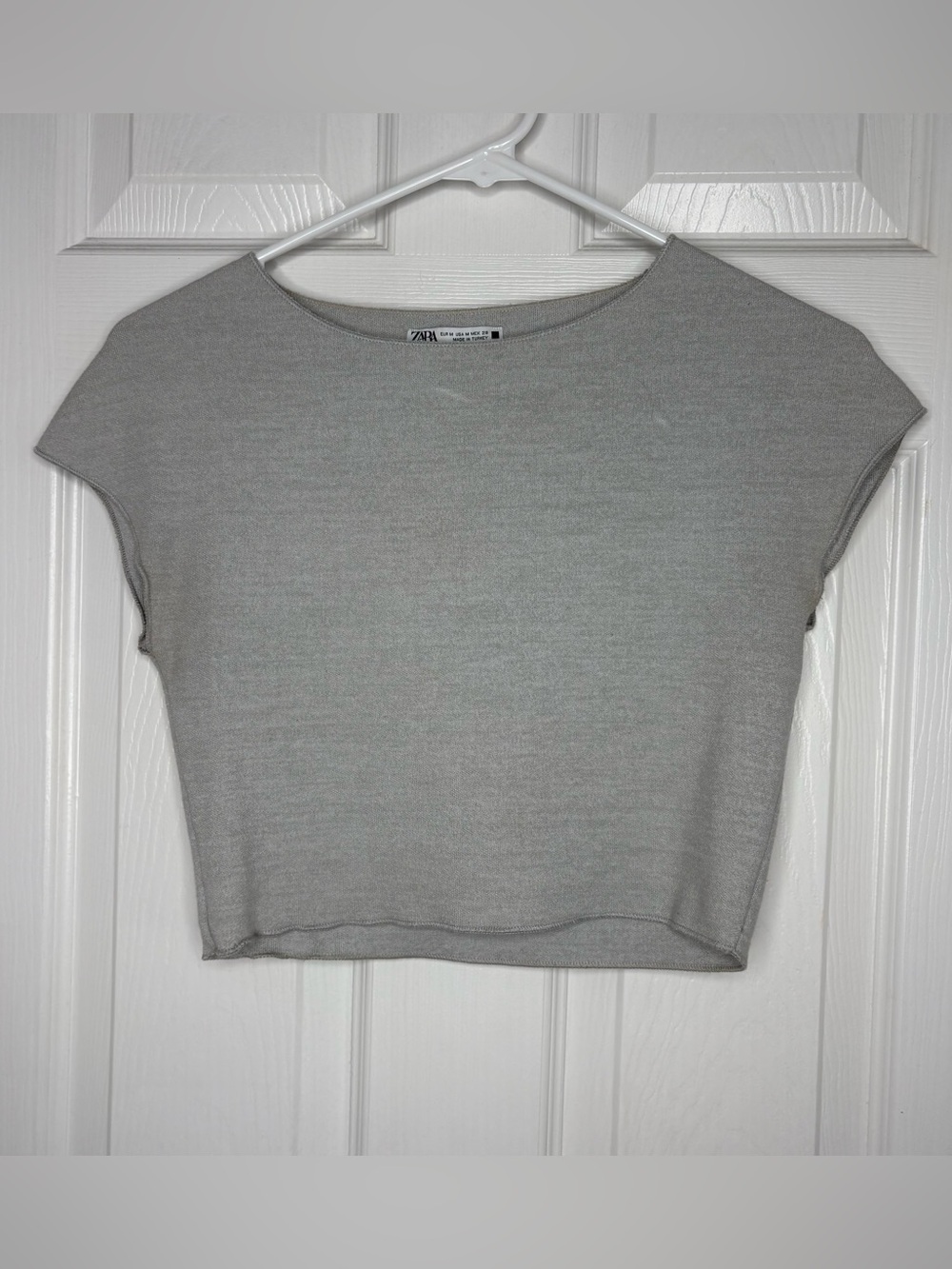 Zara Light Gray Cropped Cap-Sleeve Top